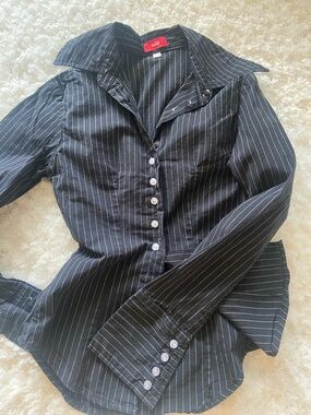 Vintage Black & White Pinstripe Shirt By Redd
